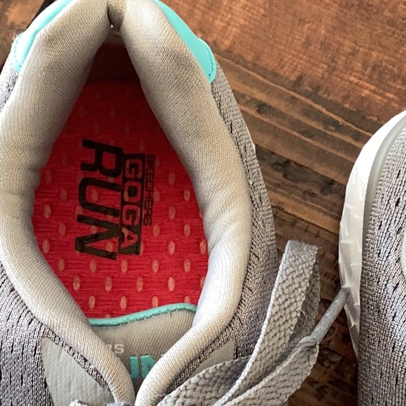 Skechers Goga Run Gray and Teal Athletic Shoes Sz 7 - Picture 6 of 8